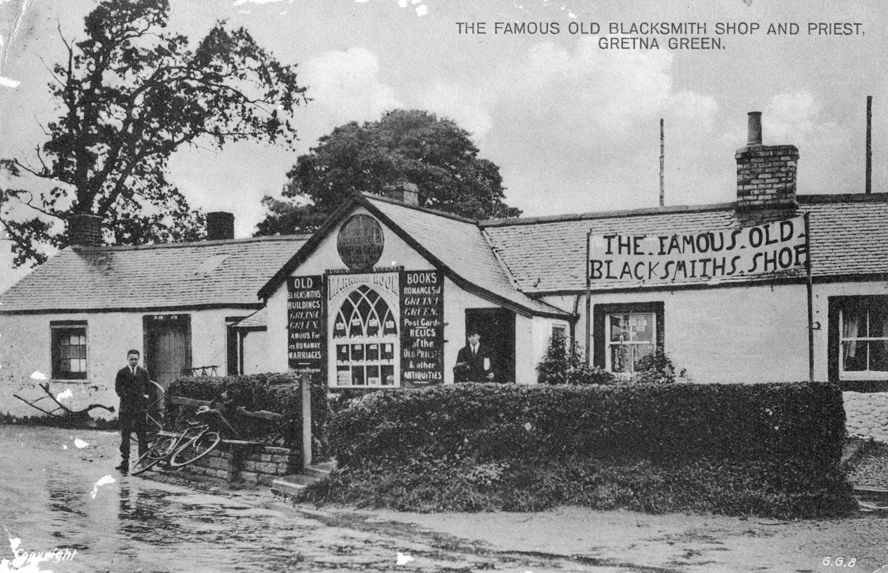 Den berömda gamla smidesbutiken, Gretna Green, Dumfriesshire, Skottland, 1900-talet av Unbekannt