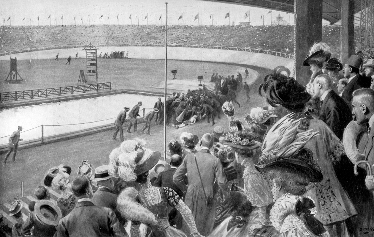 Avslutningen på maraton, olympiska spelen, London, 1908, c1920 av Unbekannt
