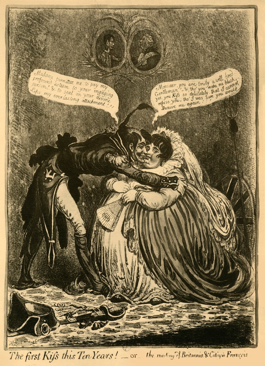 Den första kyssen på tio år! - eller - mötet för Britannia & Citizen François, 1803, 1921. av Unbekannt