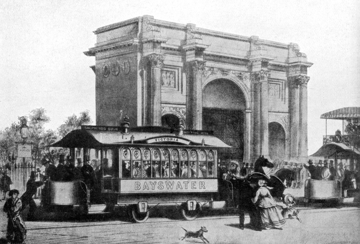 De första spårvagnarna i London, 1861, c1920 av Unbekannt