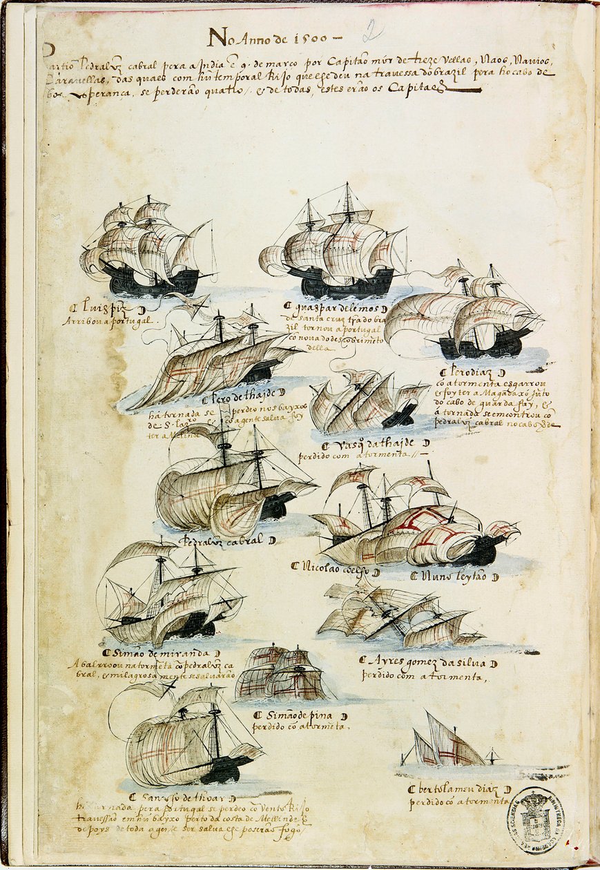 Pedro Álvares Cabrals flotta år 1500. Från Livro das Armadas, ca 1568. av Unbekannt