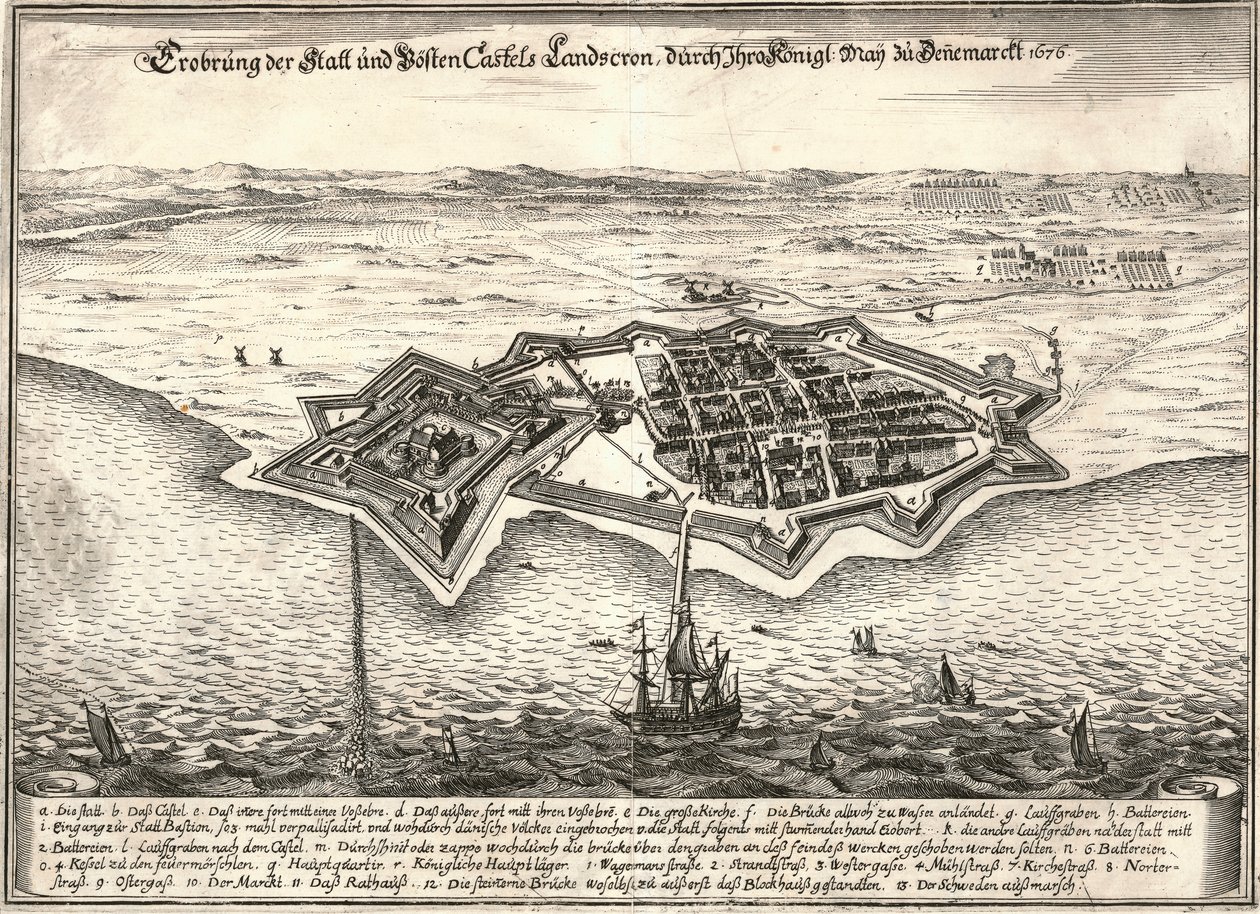 Befästningarna i Landskrona, Sverige, erövrade av danskarna i Skånekriget, 1676 av Unbekannt