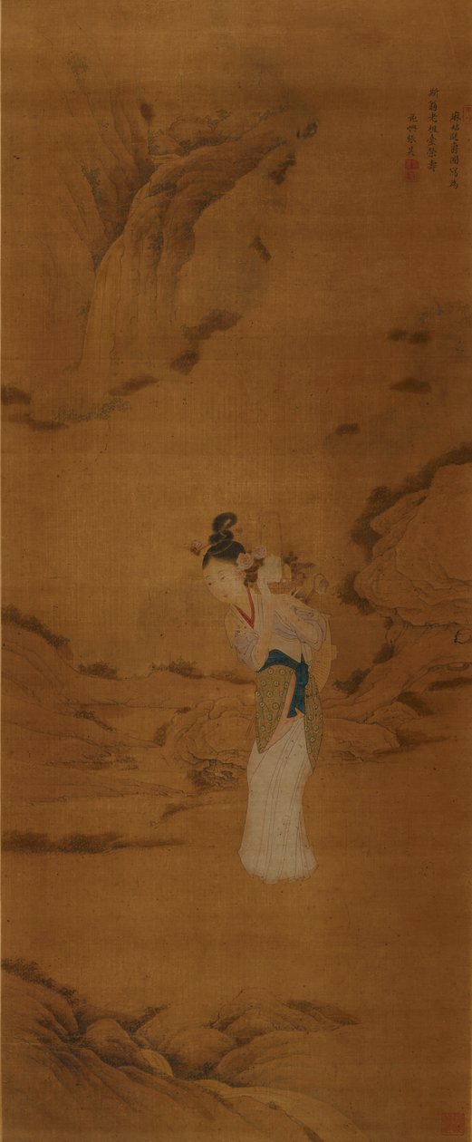 Gudinnan Magu med en korg med blommor, Qingdynastin 1645-1911 av Unbekannt
