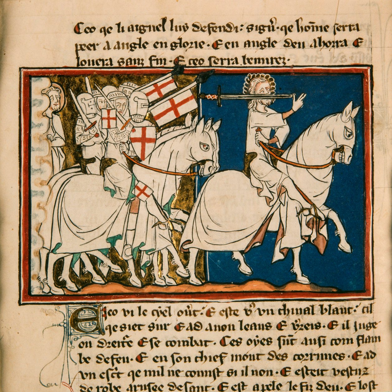 Den store kungen på en vit häst. Miniatyr från: Apocalypse de saint Jean, ca 1320. av Unbekannt