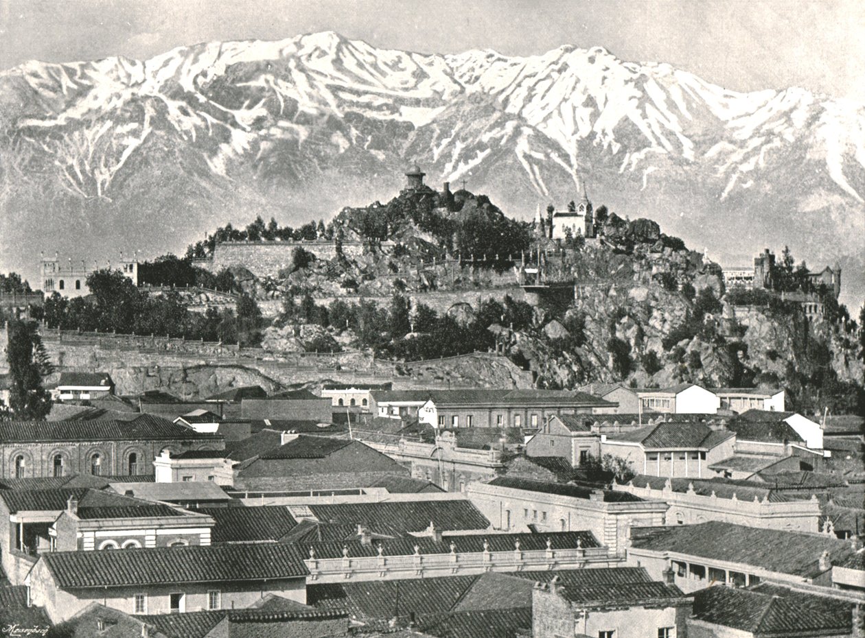 Kullen Santa Lucia med Anderna i bakgrunden, Santiago, Chile, 1895. av Unbekannt