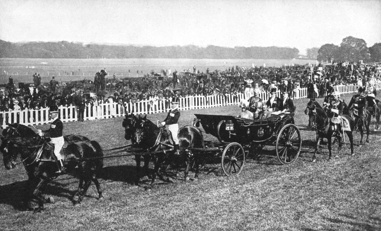Kungen och drottningen anländer till Leopardstown-tävlingarna, Dublin, juli 1911, 1936 av Unbekannt