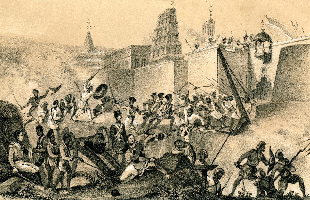 Den sista ansträngningen av Tippoo Saib vid Seringapatam, 1799, 1847 av Unbekannt