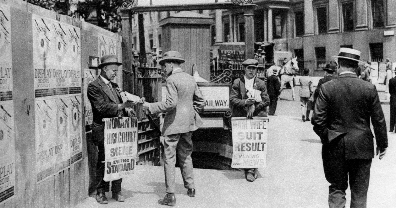 Tidningsrubrikerna för lunchtid, Trafalgar Square, London, 1926-1927 av Unbekannt