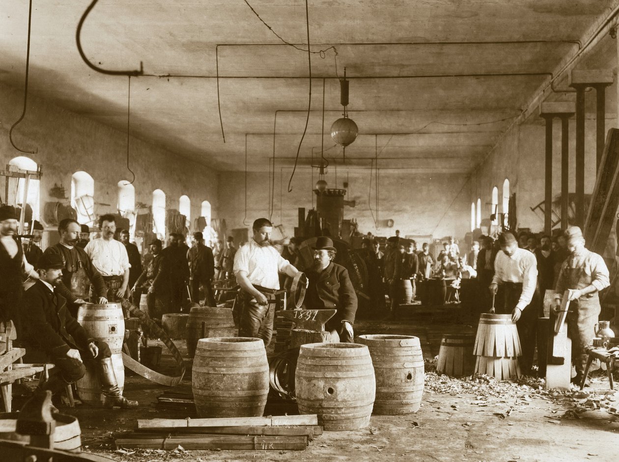 Tillverkning av ölfat av trä i Pilsen, 1880-talet av Unbekannt