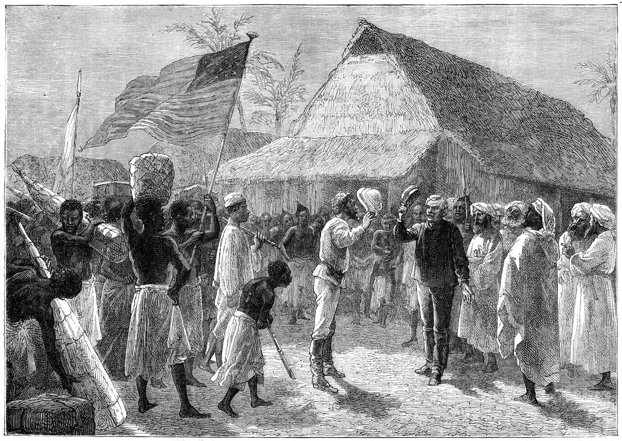 Mötet mellan Henry Morton Stanley och Dr David Livingstone, Afrika, 1800-talet av Unbekannt