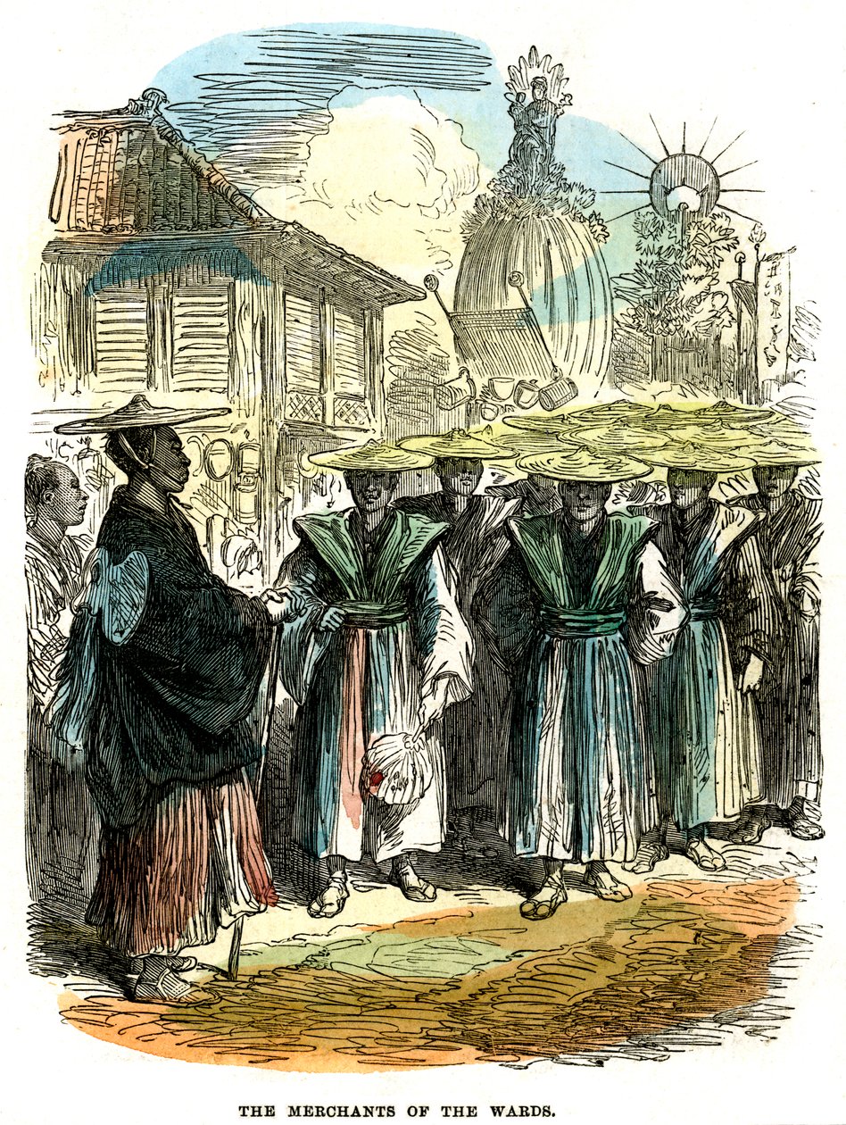 Handlarna i församlingen, nyårsfestivalprocession i Yokohama, Japan, 1872 av Unbekannt