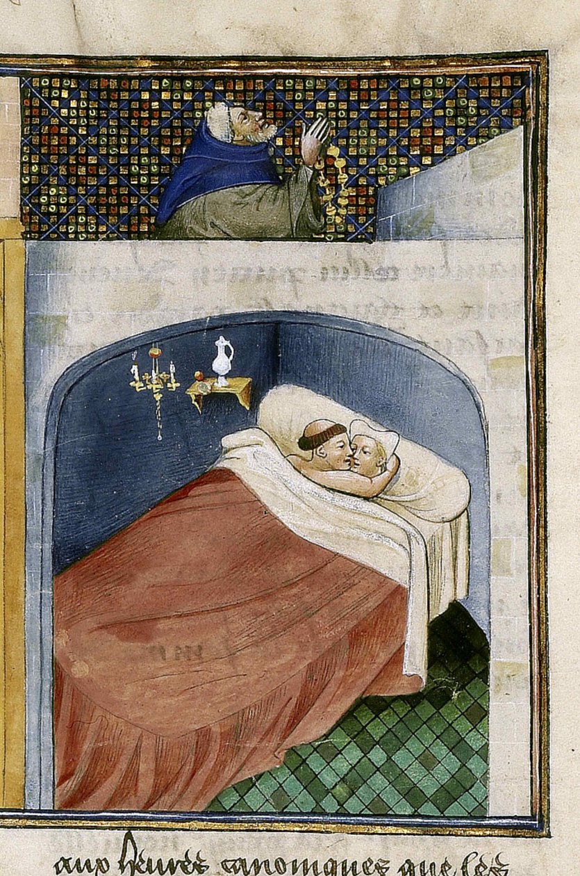 Munken sover med hustrun medan mannen ber, 1460-talet. av Unbekannt