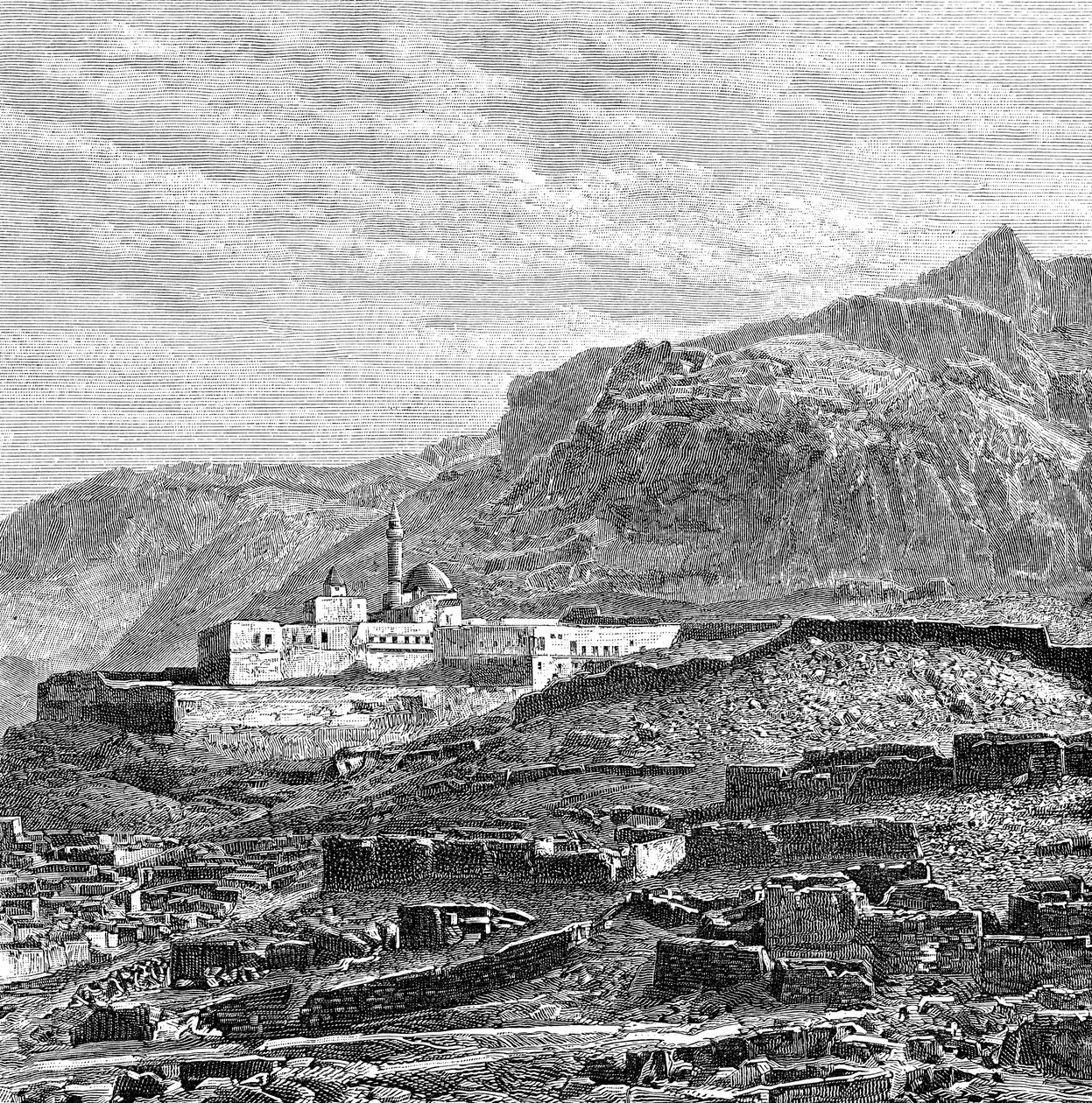 Moskén och ruinkvarteren i Bayazid Dogubayazit, Turkiet, 1895 av Unbekannt