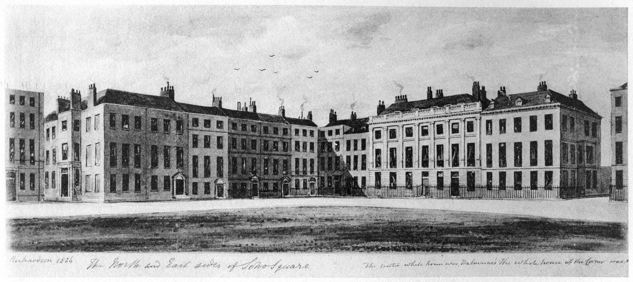 Norra och södra sidorna av Soho Square, London, 1826 1907 av Unbekannt