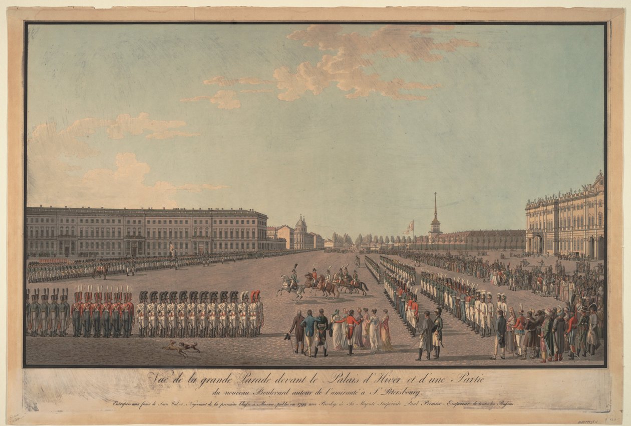 Paraden framför Vinterpalatset i St. Petersburg, 1799 av Unbekannt