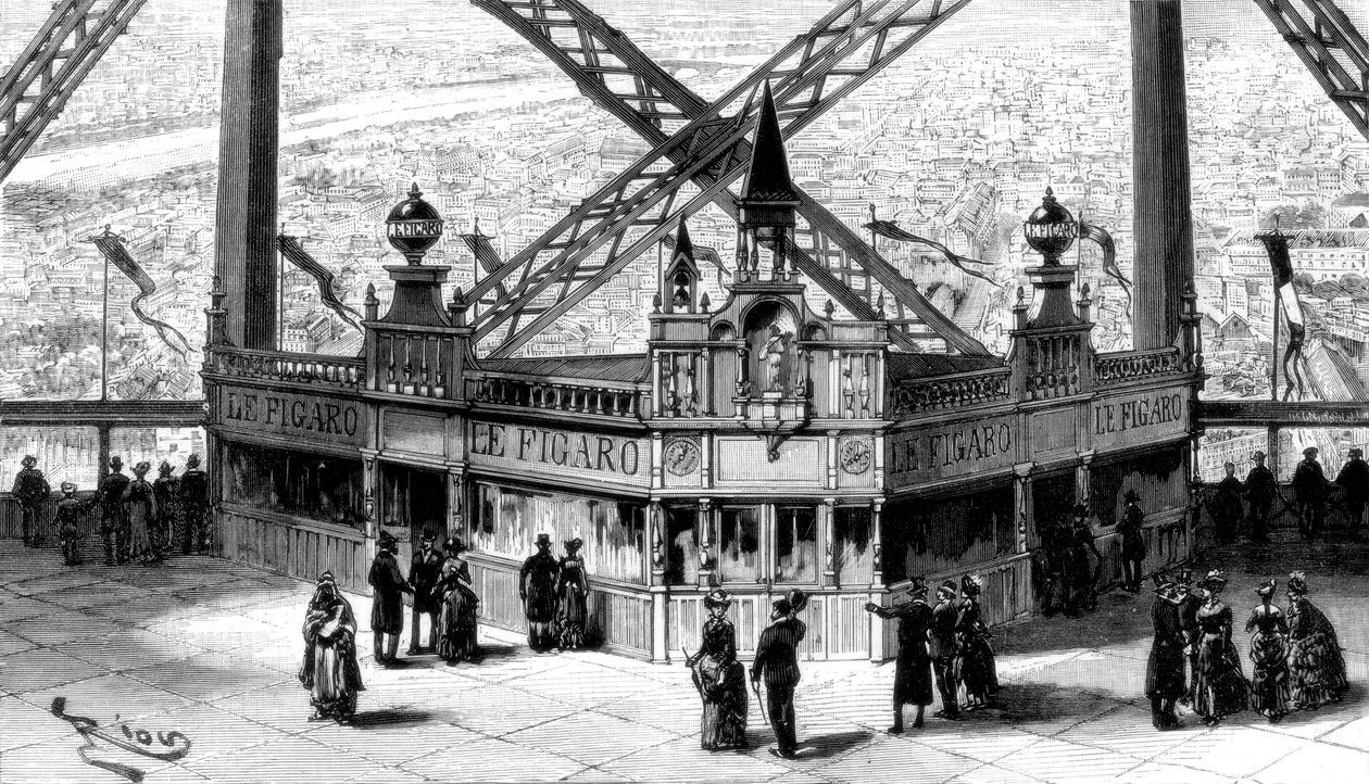 Figaros paviljong, på andra våningen i Eiffeltornet, Paris, 1889 av Unbekannt