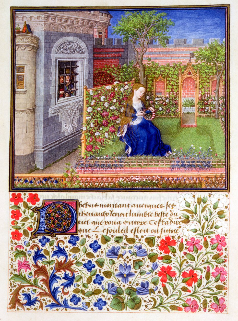Fångarna lyssnar på Emily som sjunger i trädgården, 1340-1341 av Unbekannt
