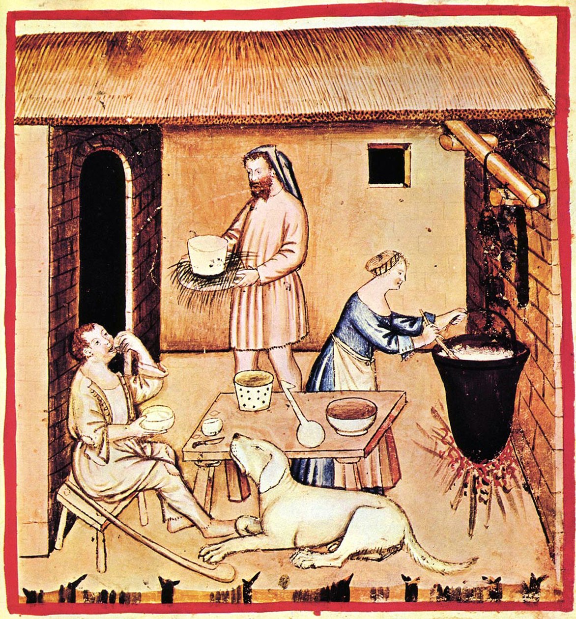Framställning av ost. En miniatyr från Tacuinum Sanitatis, andra halvan av 1300-talet. av Unbekannt