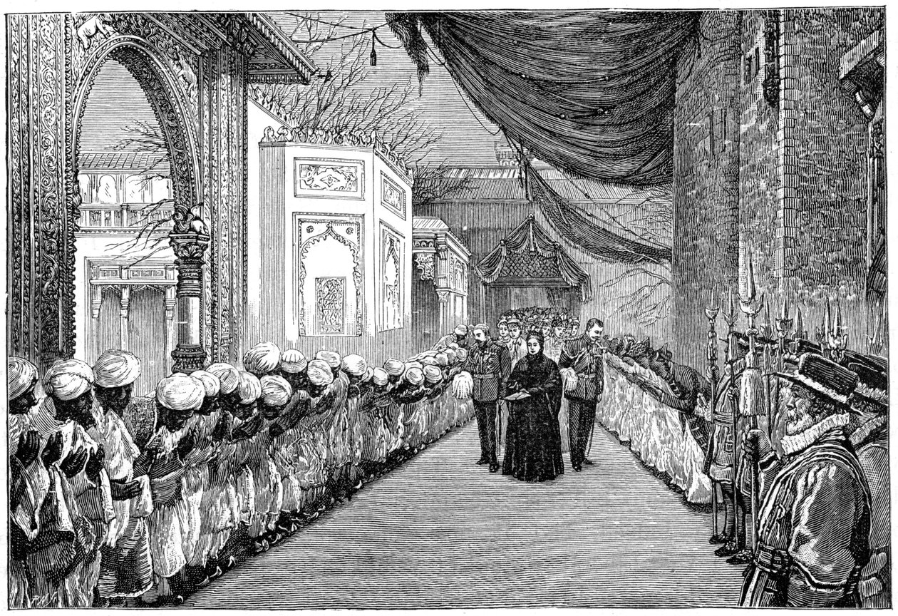 Drottningarna besöker vid invigningen av Indian and Colonial Exhibition, London, 1886, 1900 av Unbekannt