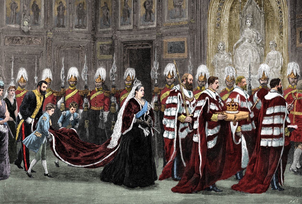 Den kungliga processionen i Westminster Palace på väg till House of Lords, 1886, 1900 av Unbekannt