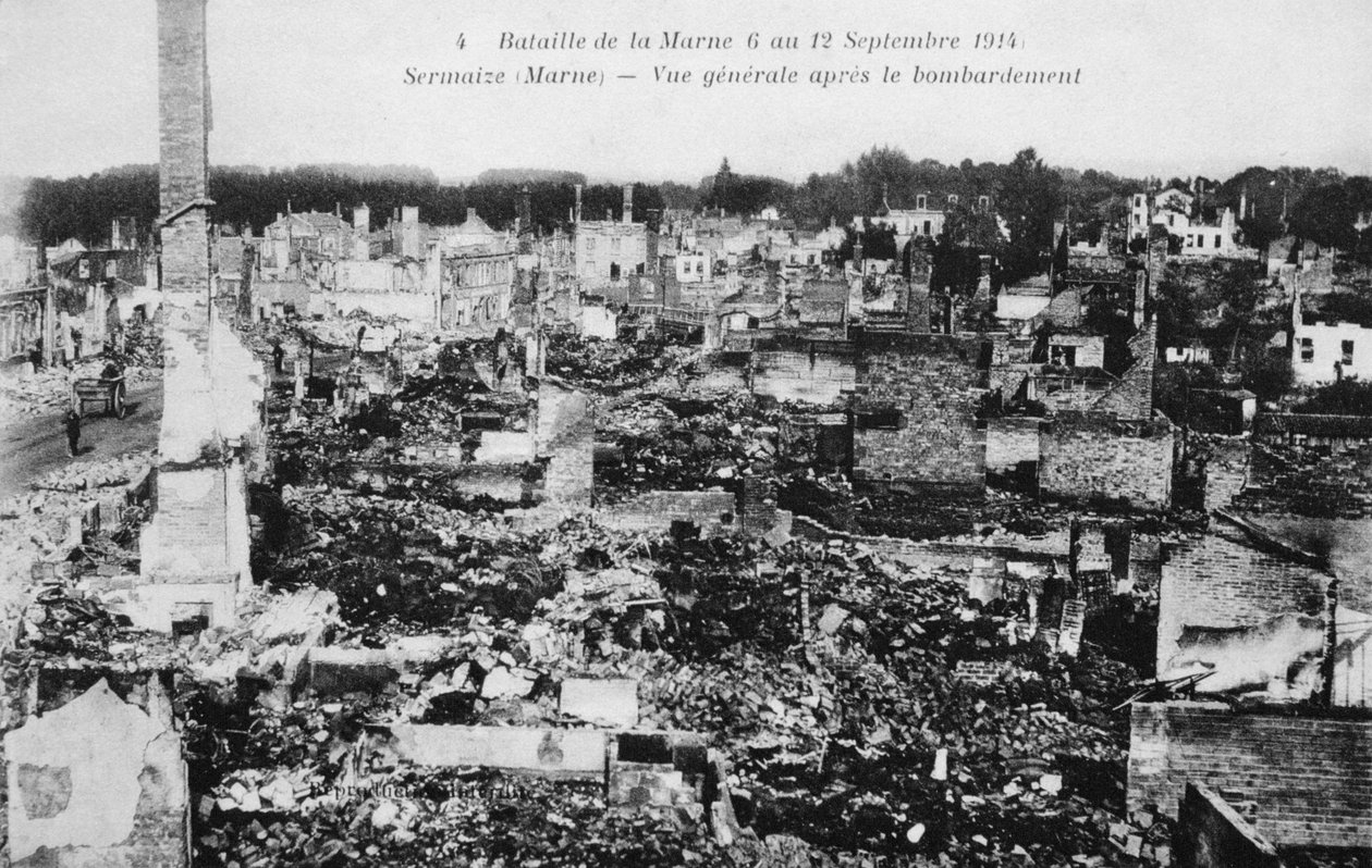 Ruinerna av Sermaize-Les-Bains, Frankrike, Slaget vid Marne, första världskriget, 1914 av Unbekannt