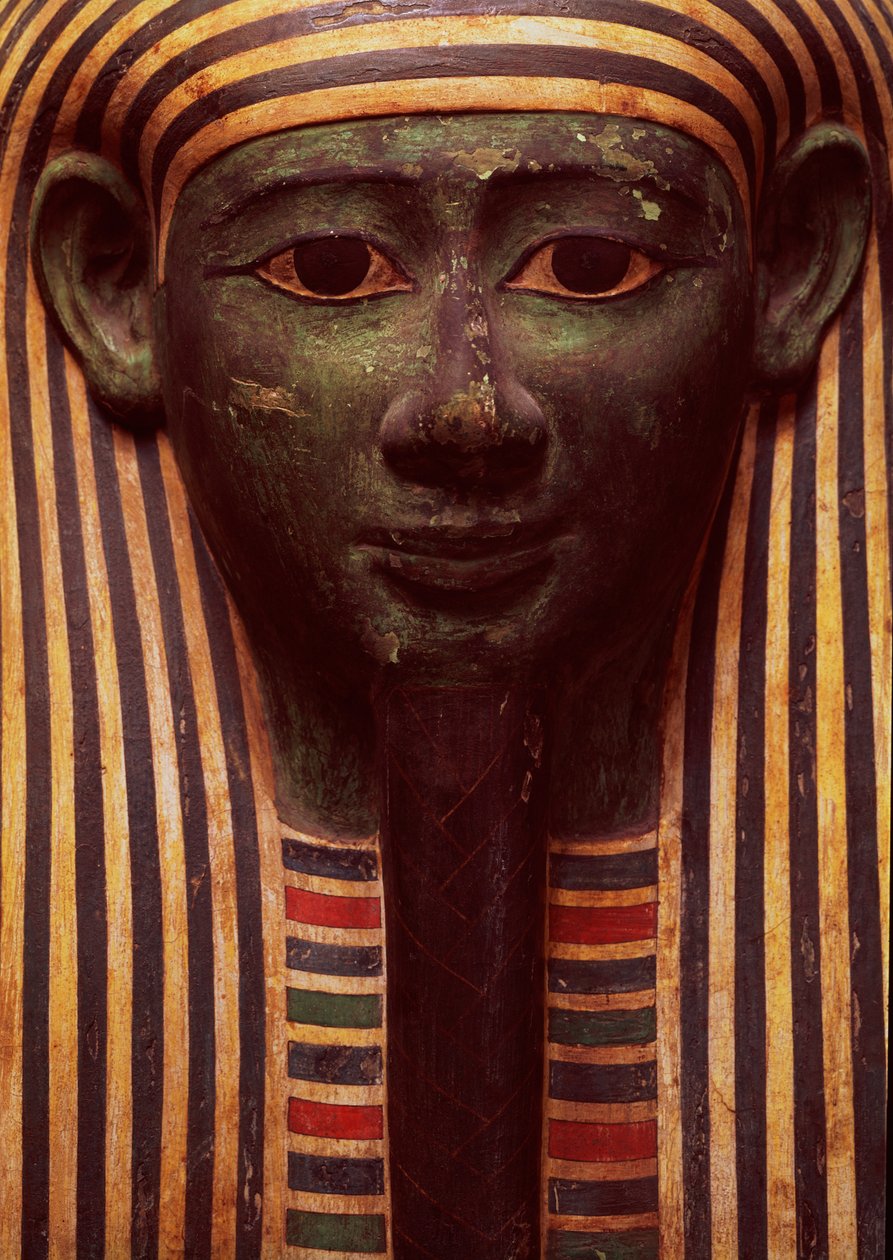 Sarkofagen av Psametik (664-610BC) detalj av ansiktet, egyptisk av Unbekannt