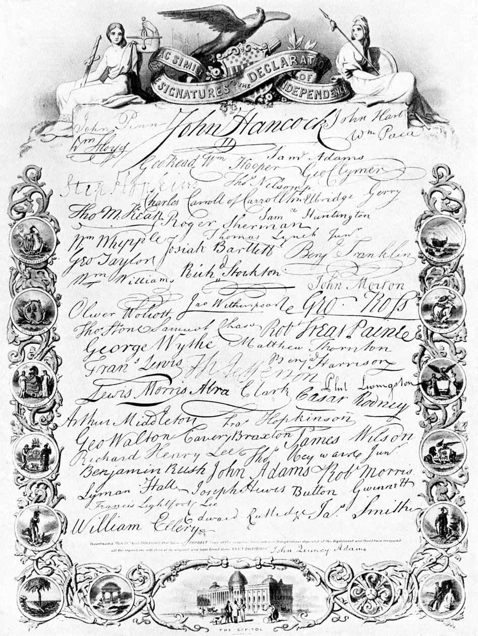Underskrifterna till den amerikanska självständighetsförklaringen, c1776, c1920 av Unbekannt