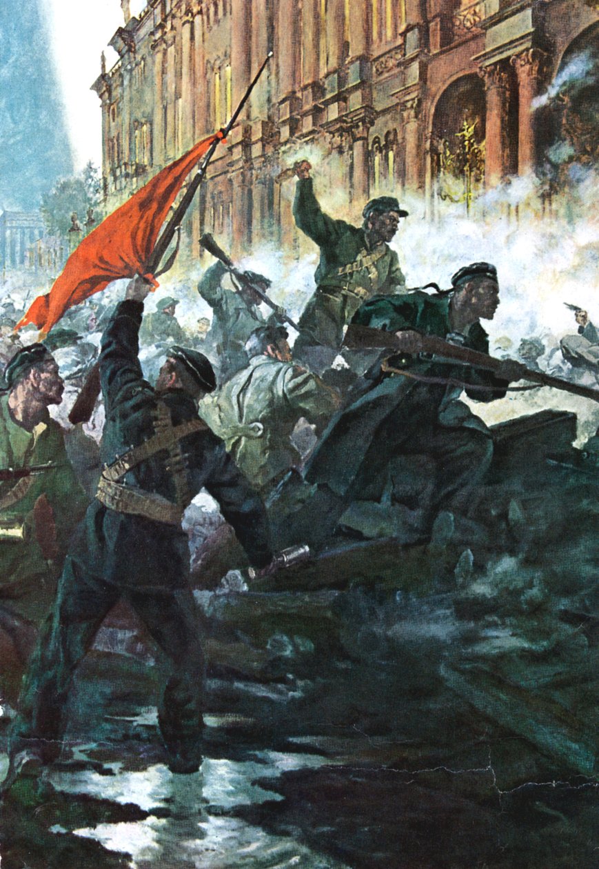 Stormen av Vinterpalatset, St Petersburg, ryska revolutionen, oktober 1917 av Unbekannt