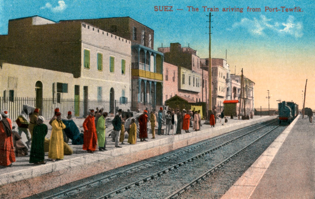 Tåget anländer från Port Tewfik, Suez, Egypten, 1900-talet av Unbekannt
