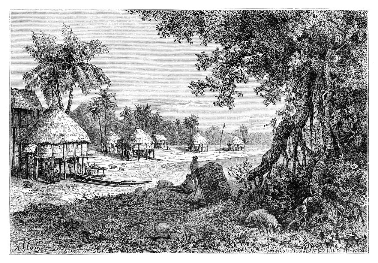 Byn Sawi, Car-Nicobar, Nicobaröarna, Indien, 1895 av Unbekannt