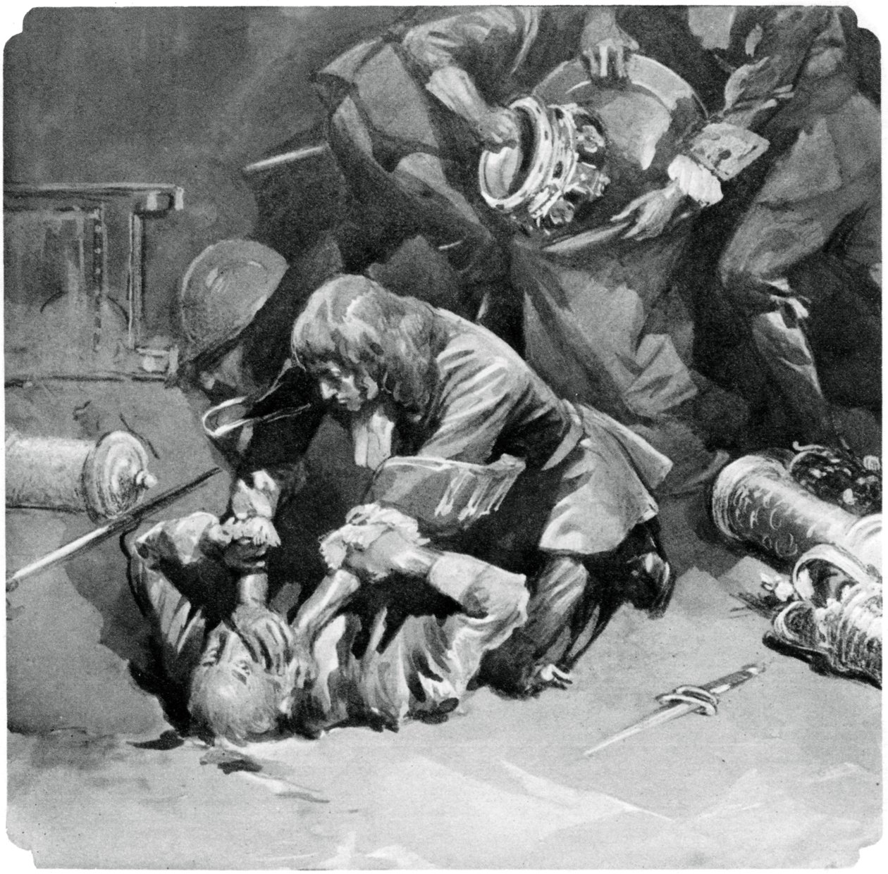 Thomas Blood försökte stjäla kronjuvelerna från Towern i London 1671, 1937 av Unbekannt