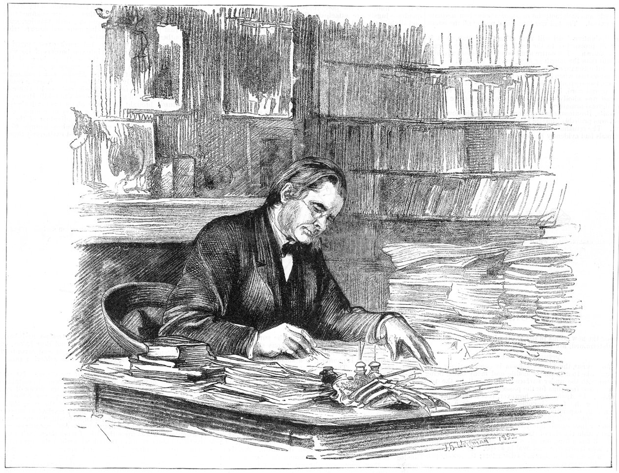 Thomas Henry Huxley, brittisk biolog, vid sitt skrivbord 1882 1883 av Unbekannt
