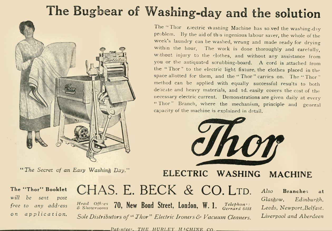 Thor: Elektrisk tvättmaskin - Chas E. Beck & Co. Ltd, 1920. av Unbekannt