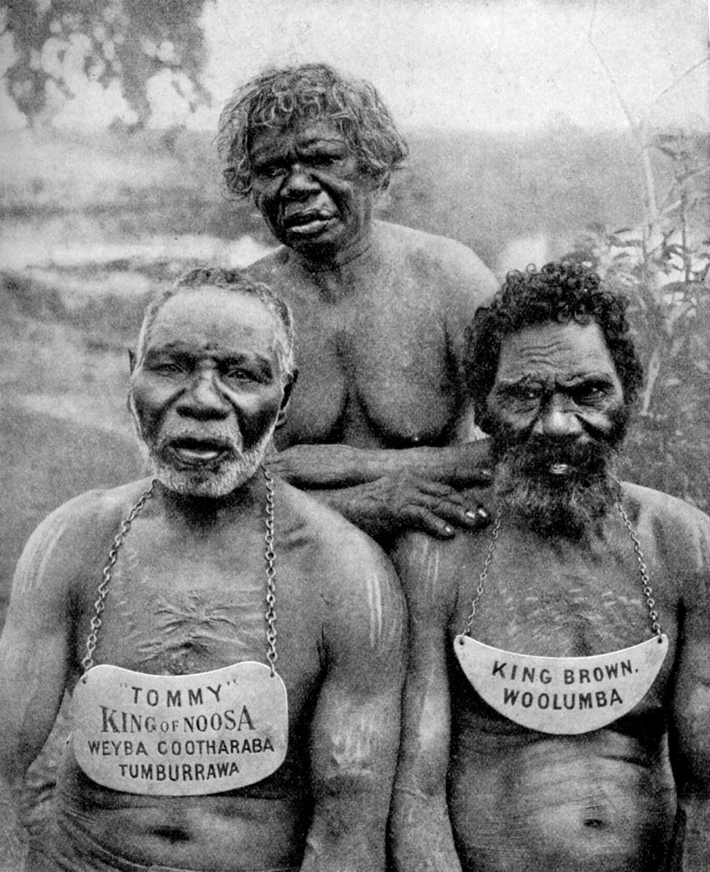 Tre aboriginer från kuststammarna ovanför Brisbane, Australien, 1922 av Unbekannt