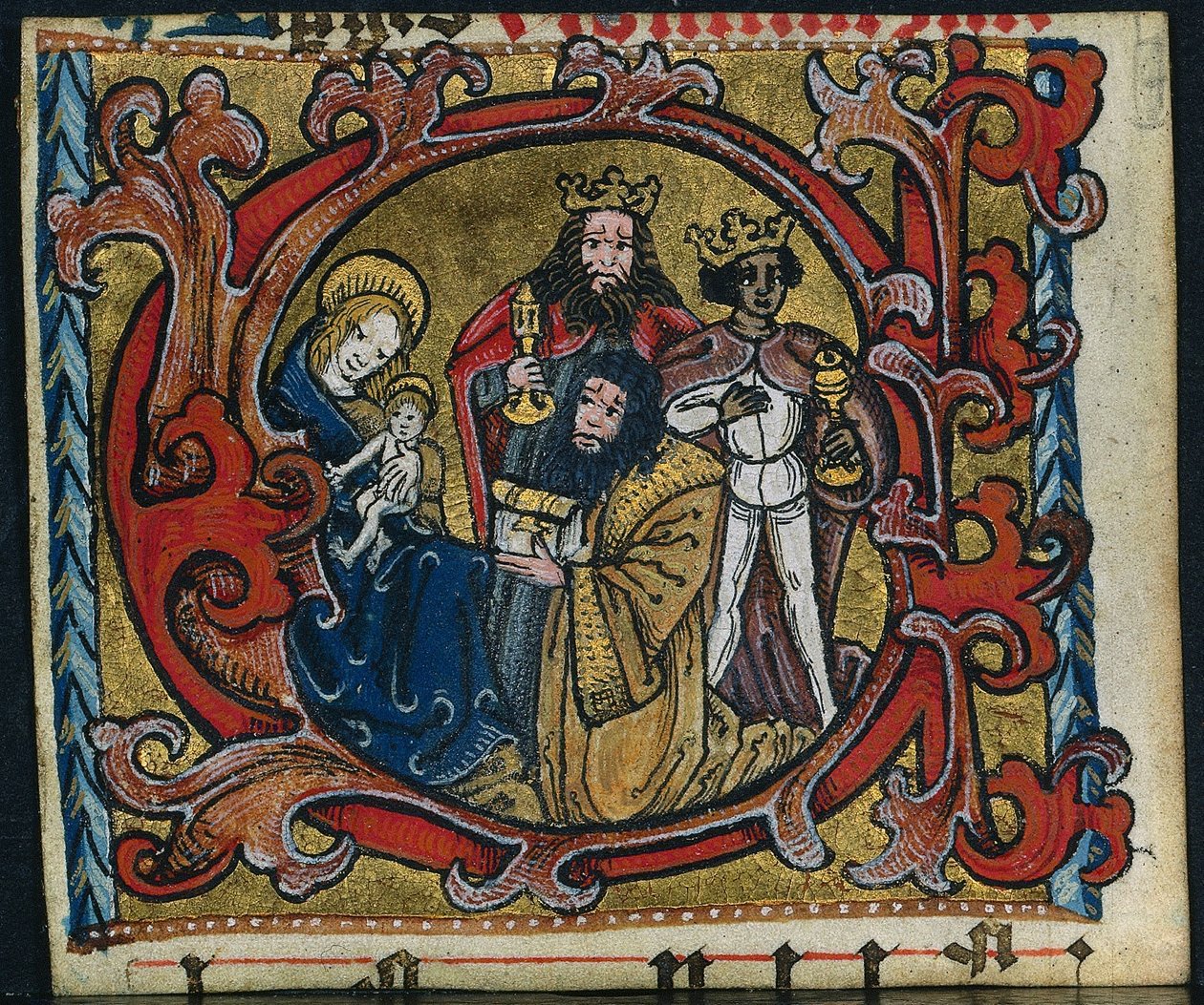 Tre sticklingar från ett missal: Initial C med tillbedjan av magi, ca. 1470-1500. av Unbekannt