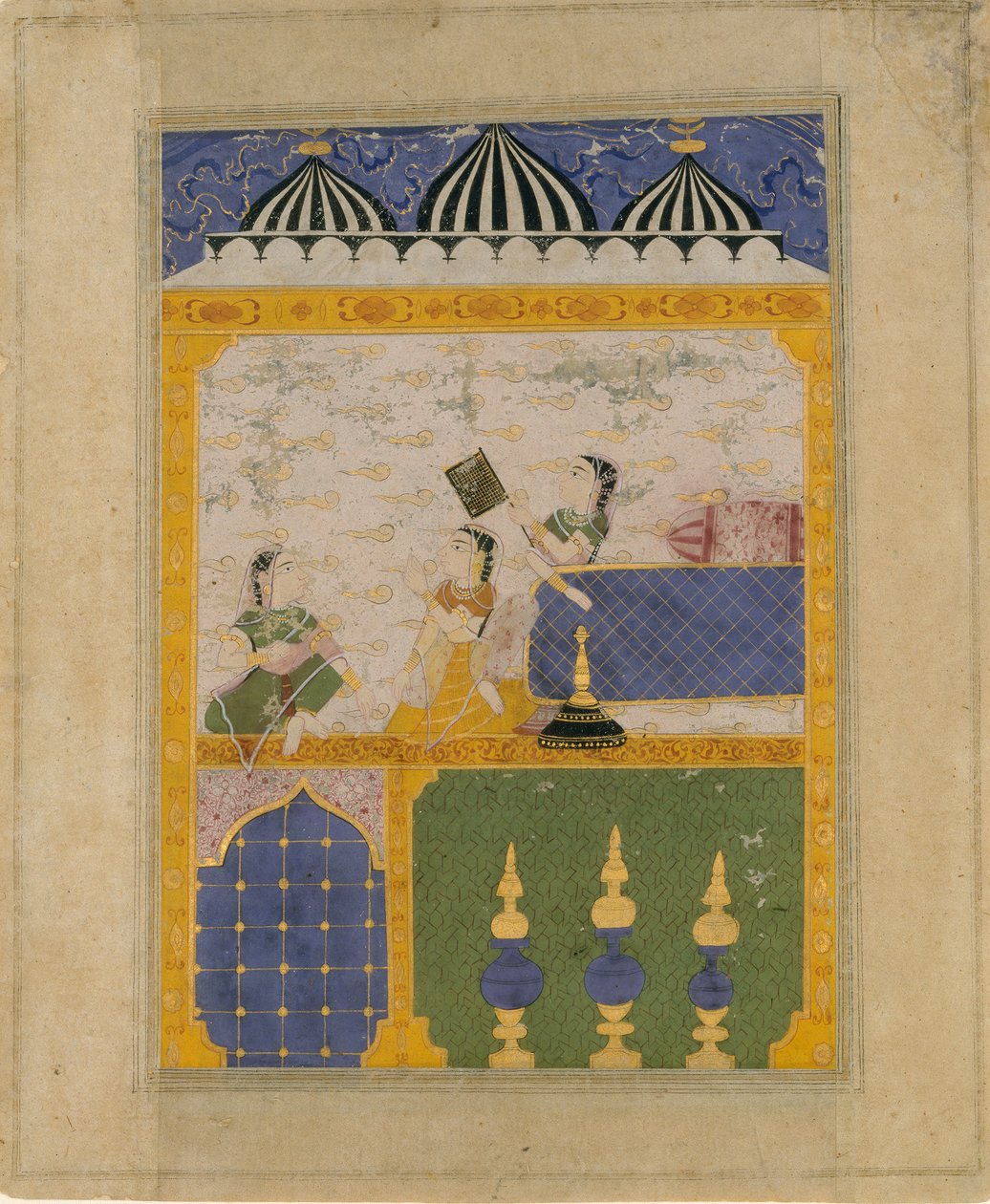Three Ladies in a Palace Interior: Page from a Dispersed Laur Chanda..., 1520-30. av Unbekannt