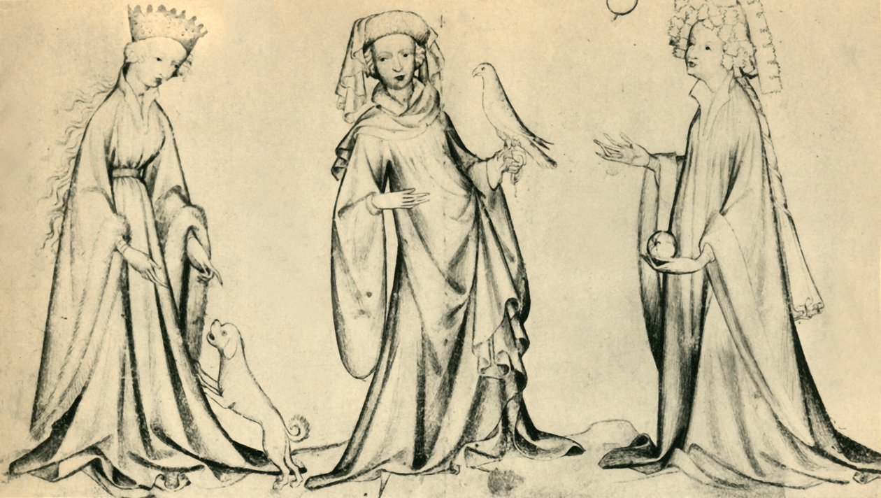 Tre unga kvinnor, c1400, 1943. av Unbekannt