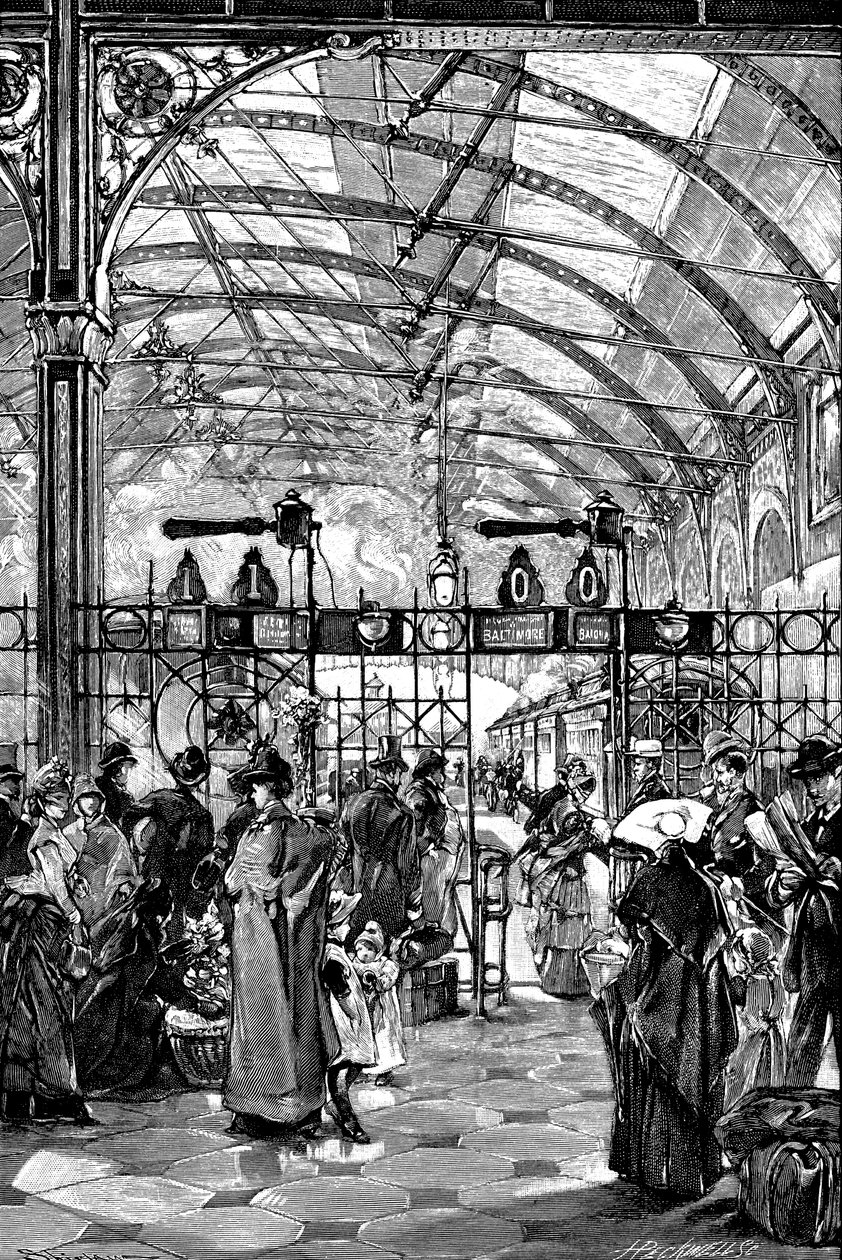 Biljettbarriär vid Philadelphia järnvägsstation, Pennsylvania, USA, 1890 av Unbekannt