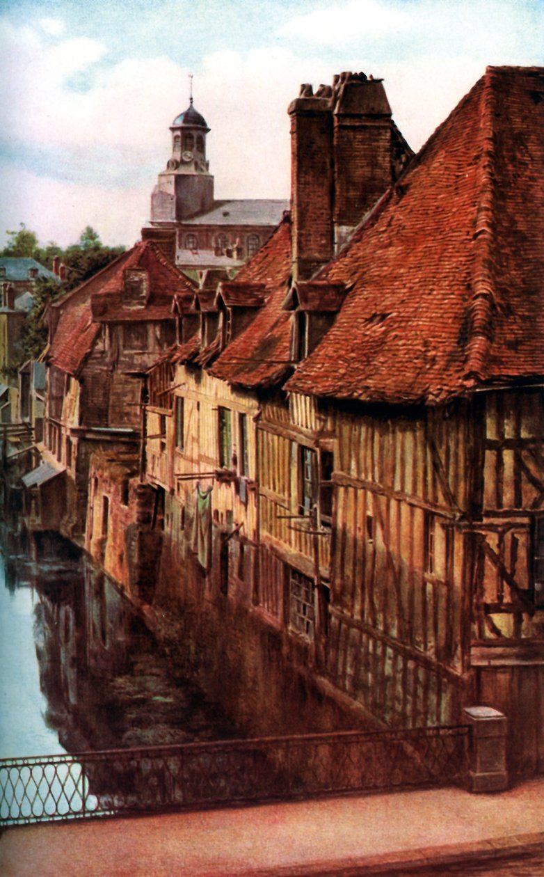 Timmerhus vid Pont de Caen i Caudebec-en-Caux, Normandie, Frankrike, c1930-talet av Unbekannt