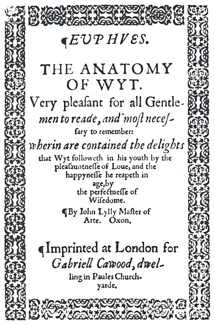 Titelsida av John Lylys Euphues eller The Anatomy of Wit, första upplagan, 1579, 1942. av Unbekannt