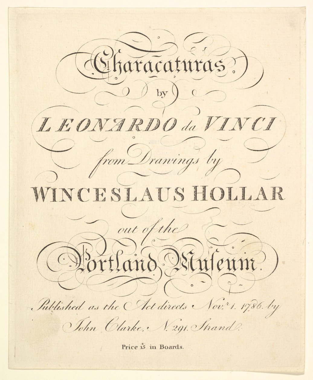 Titelsida: Characaturas av Leonardo da Vinci, från Ritningar av Wincelslaus Hollar, från..., 1786. av Unbekannt