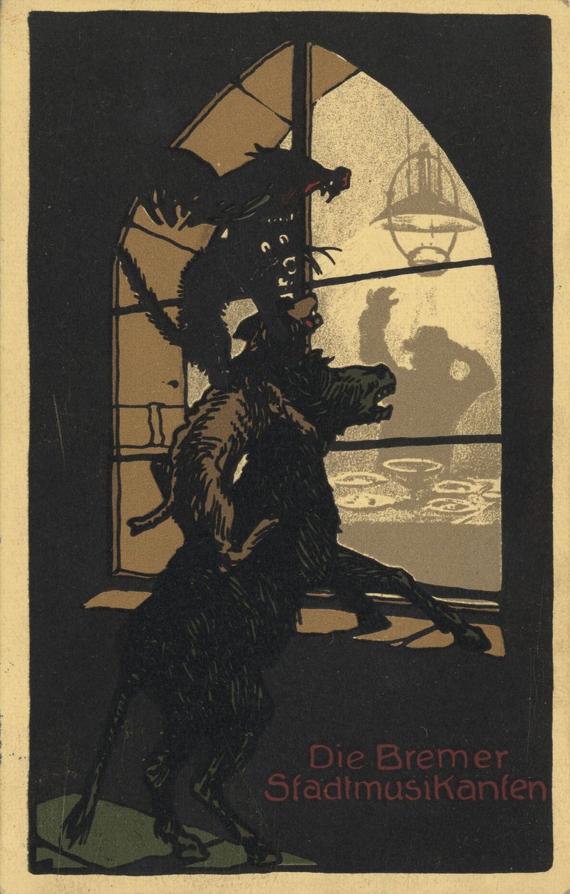 Titeldesign på boken Stadsmusikanter i Bremen av bröderna Grimm, 1910-talet av Unbekannt