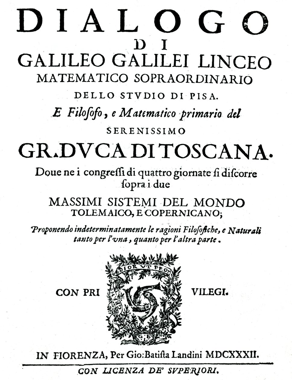 Titelsidan för Dialogo, av Galileo, 1632 av Unbekannt