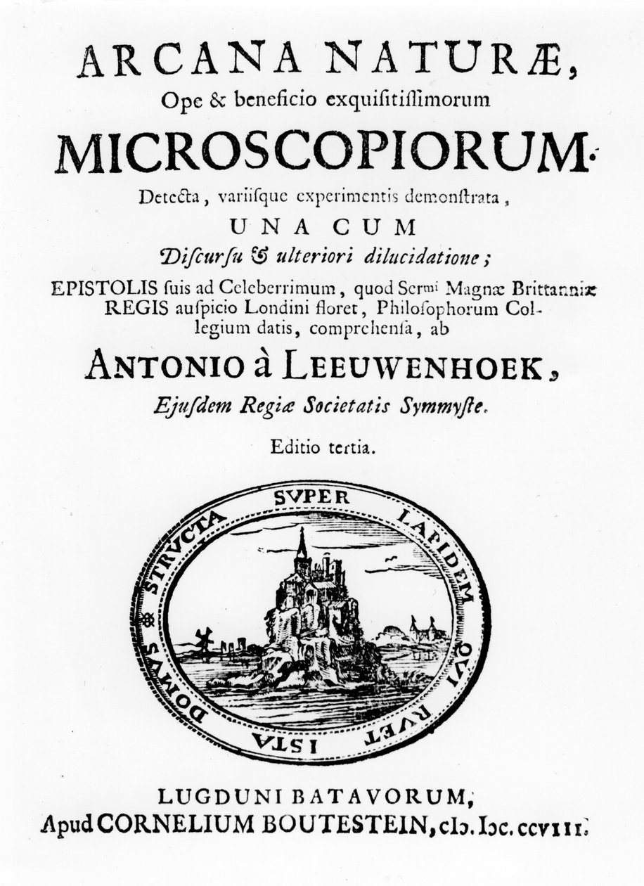 Titelsidan av Microscopium av den holländska mikroskopisten Anton van Leeuwenhoek, 1708 av Unbekannt