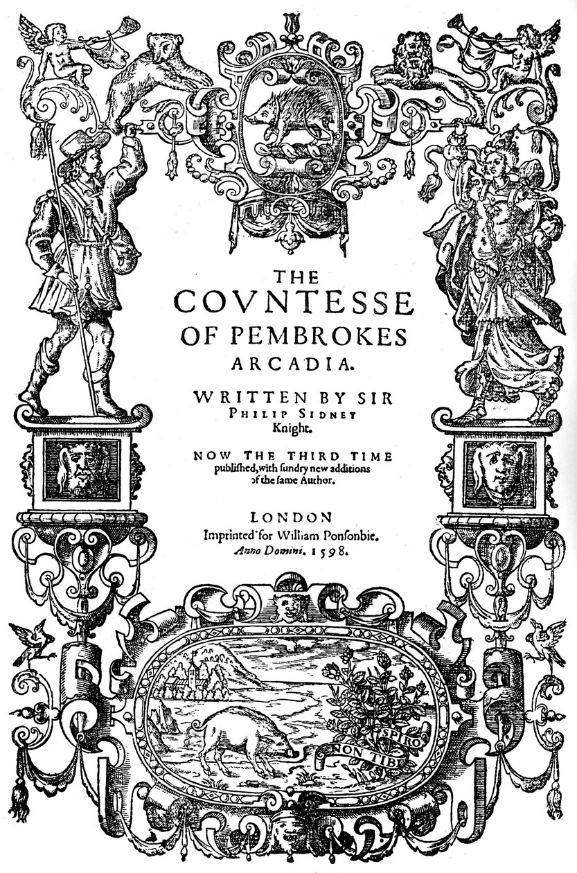 Titelsidan av grevinnan av Pembrokes Arcadia av Sir Philip Sidney, tredje upplagan, 1598 1893 av Unbekannt
