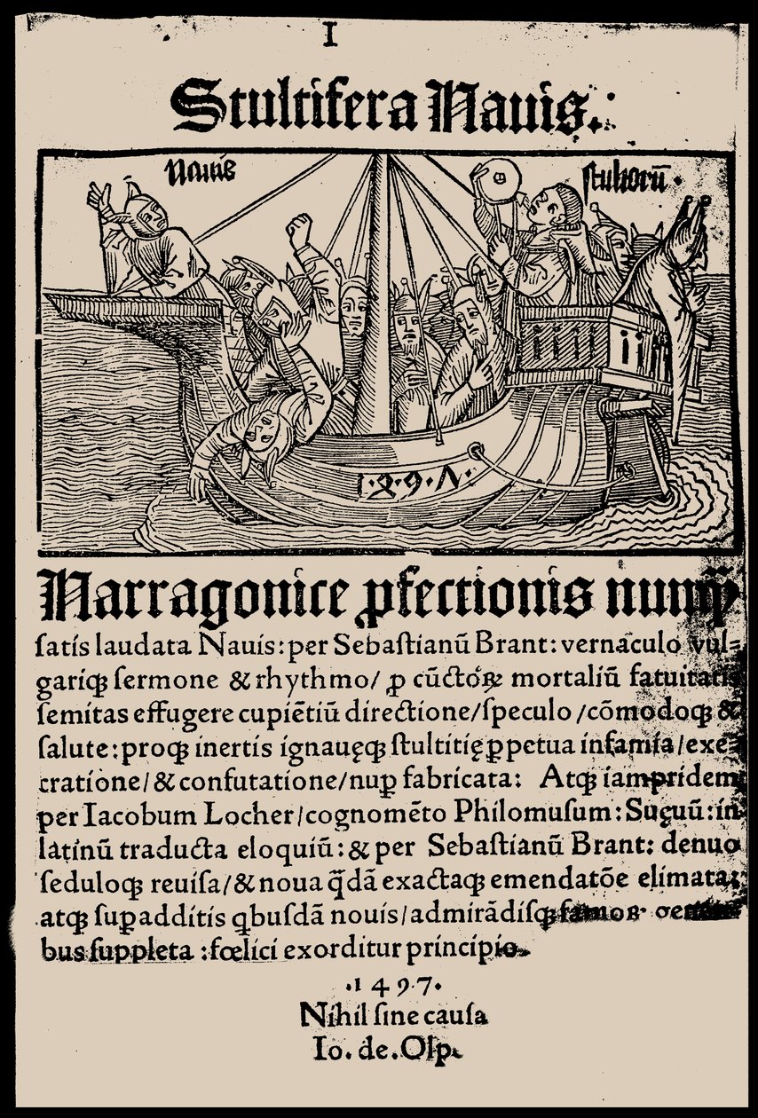 Titelsidan för boken Ship of Fools av Sebastian Brant, 1497. av Unbekannt