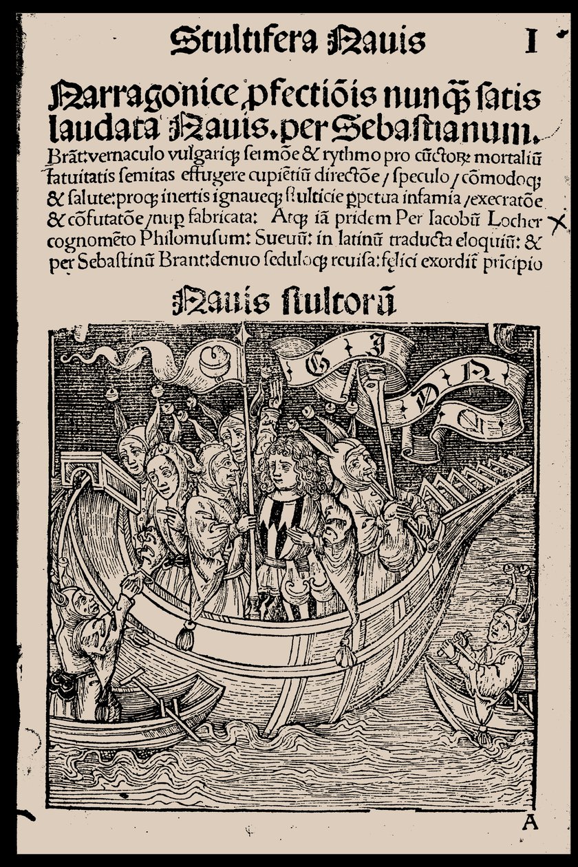 Titelsidan för boken Ship of Fools av Sebastian Brant, 1497. av Unbekannt