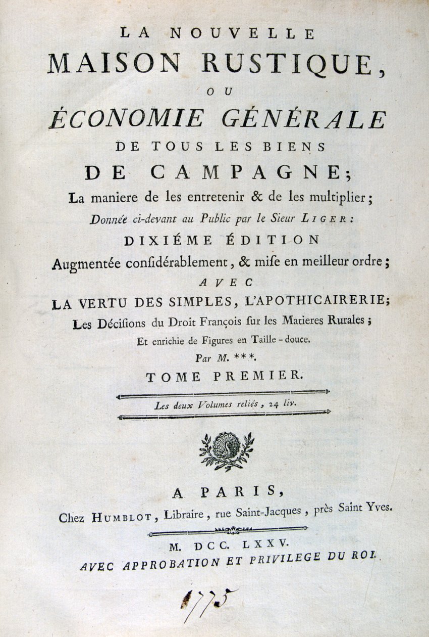 Titelsida till The New Rustic House, eller General Economy, 1775 av Unbekannt