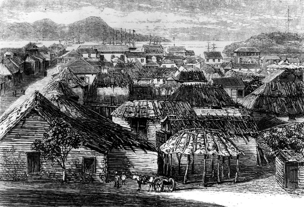 Staden och bukten Puerto Plata, Santo Domingo, 1873 av Unbekannt