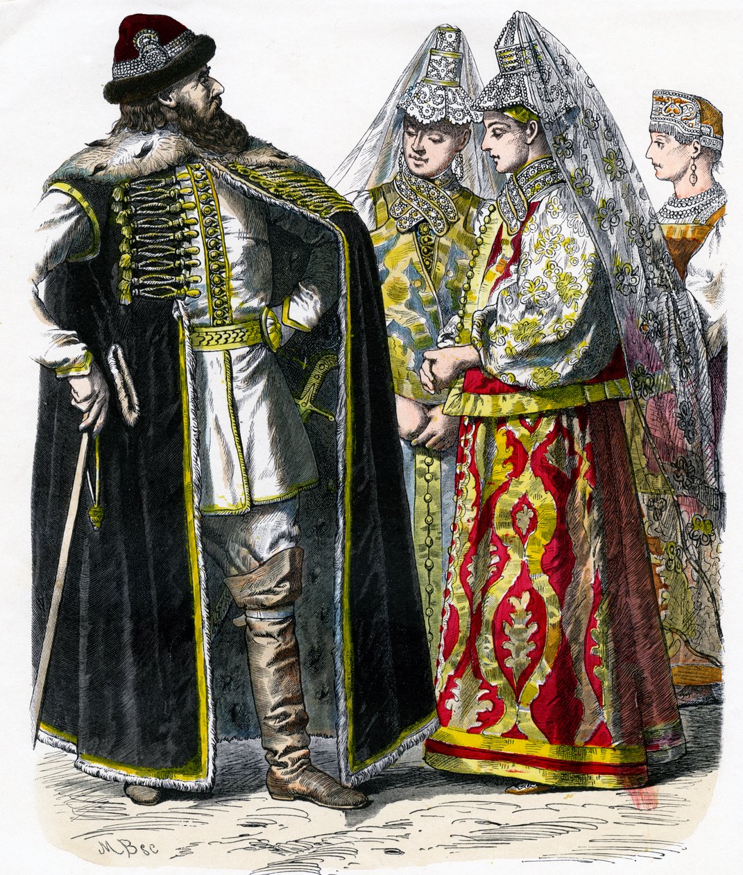 Traditionell rysk dräkt, c1850 av Unbekannt